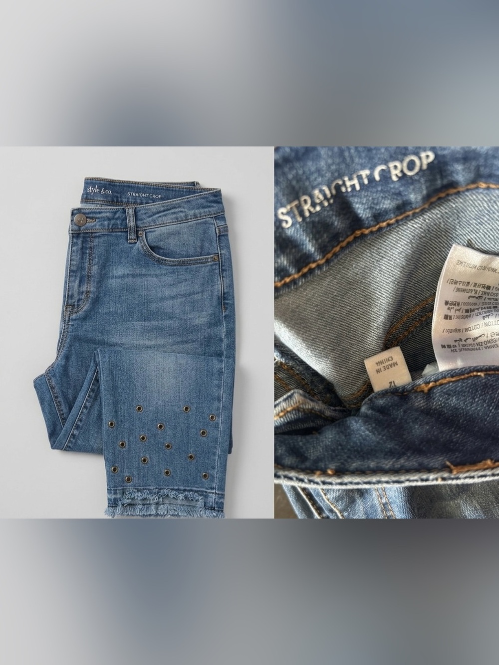 Style & Co. Eyelet Trim Straight Crop Jeans - Blue Denim - Picture 2 of 2